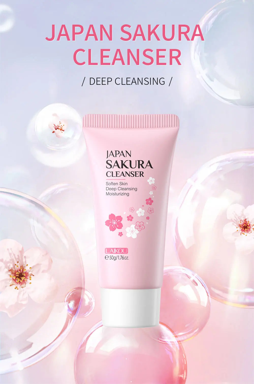 Laikou Sakura Whitening Facial Cleanser Foam Moisturizing Deep Remove Cleansing Acne Milk Oil Control Exfoliating Shrink Pores