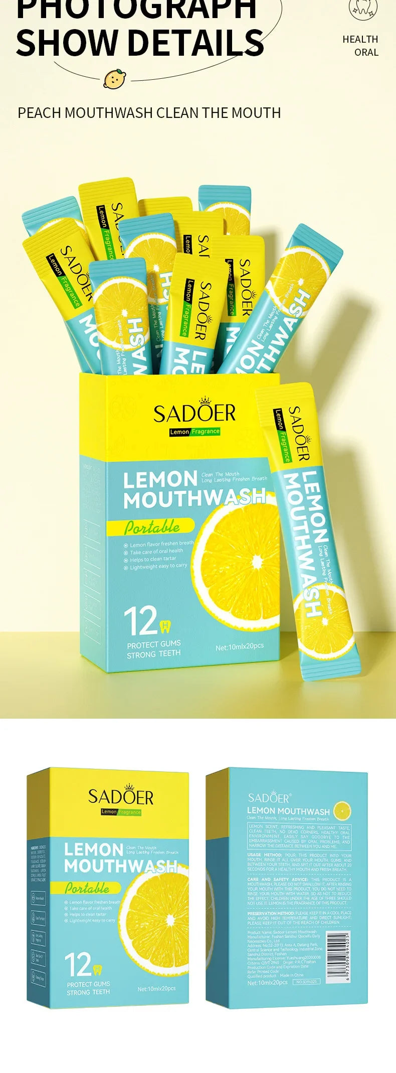 Mouthwash Teeth Whitening Lemon Flavor Freshen Your Breath and Clean The Debris Between Teeth Oral Freshening Mouthwash