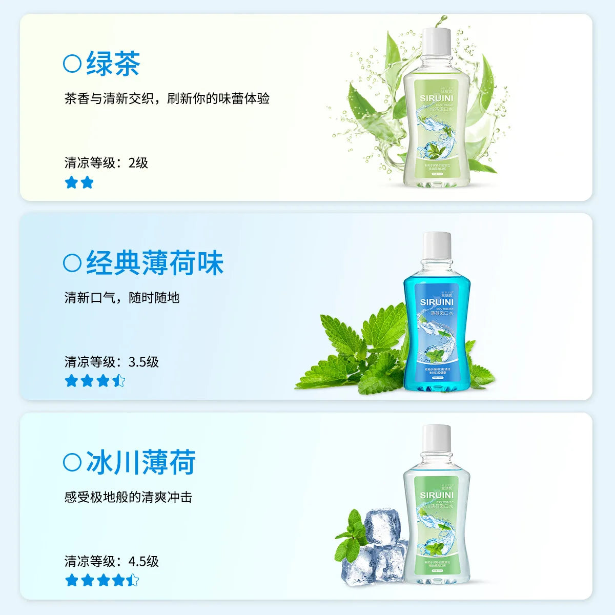 SIRUINI Mint Mouthwash,Portable Oral Cleaner,30 Seconds Fresh Breath with Long-lasting Fragrance Gentle Bottle-packed Mouthwash