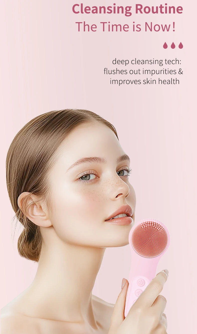 Electric Waterproof Silicone Facial Cleansing Brush, Deep Cleanse Makeup Remover Heating Massage Beauty Tool for Women