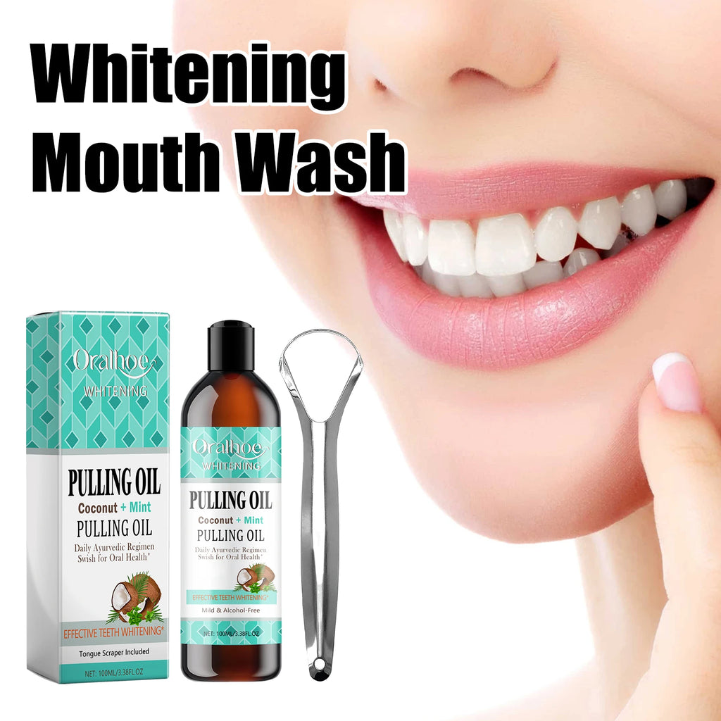 Coconut Mint Pulling Oil Mouthwash Kit With Tongue Scraper Fresh Oral Breath Odor Removal Tongue Scraper Set Tool Mouth Care