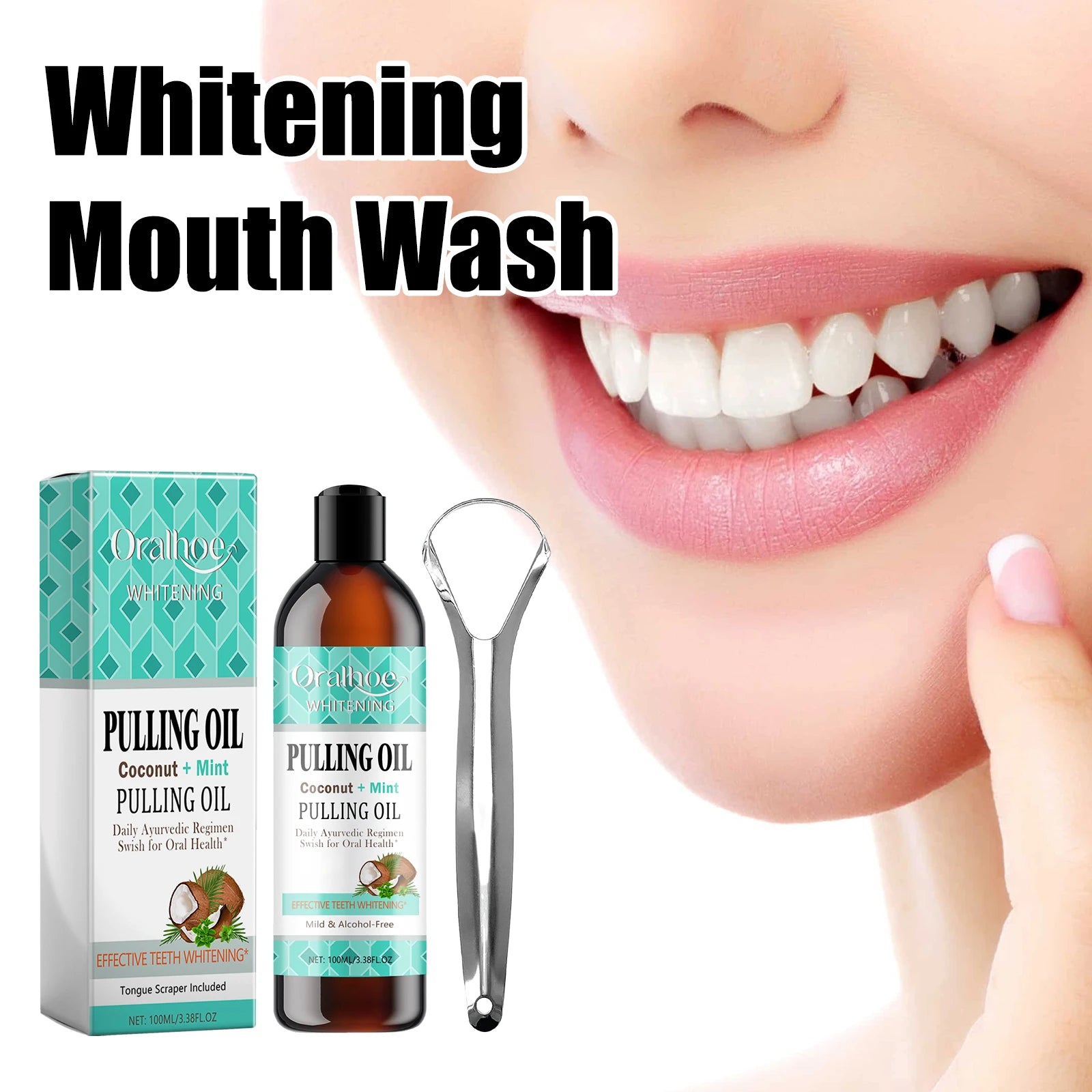 Coconut Mint Pulling Oil Mouthwash Kit With Tongue Scraper Fresh Oral Breath Odor Removal Tongue Scraper Set Tool Mouth Care