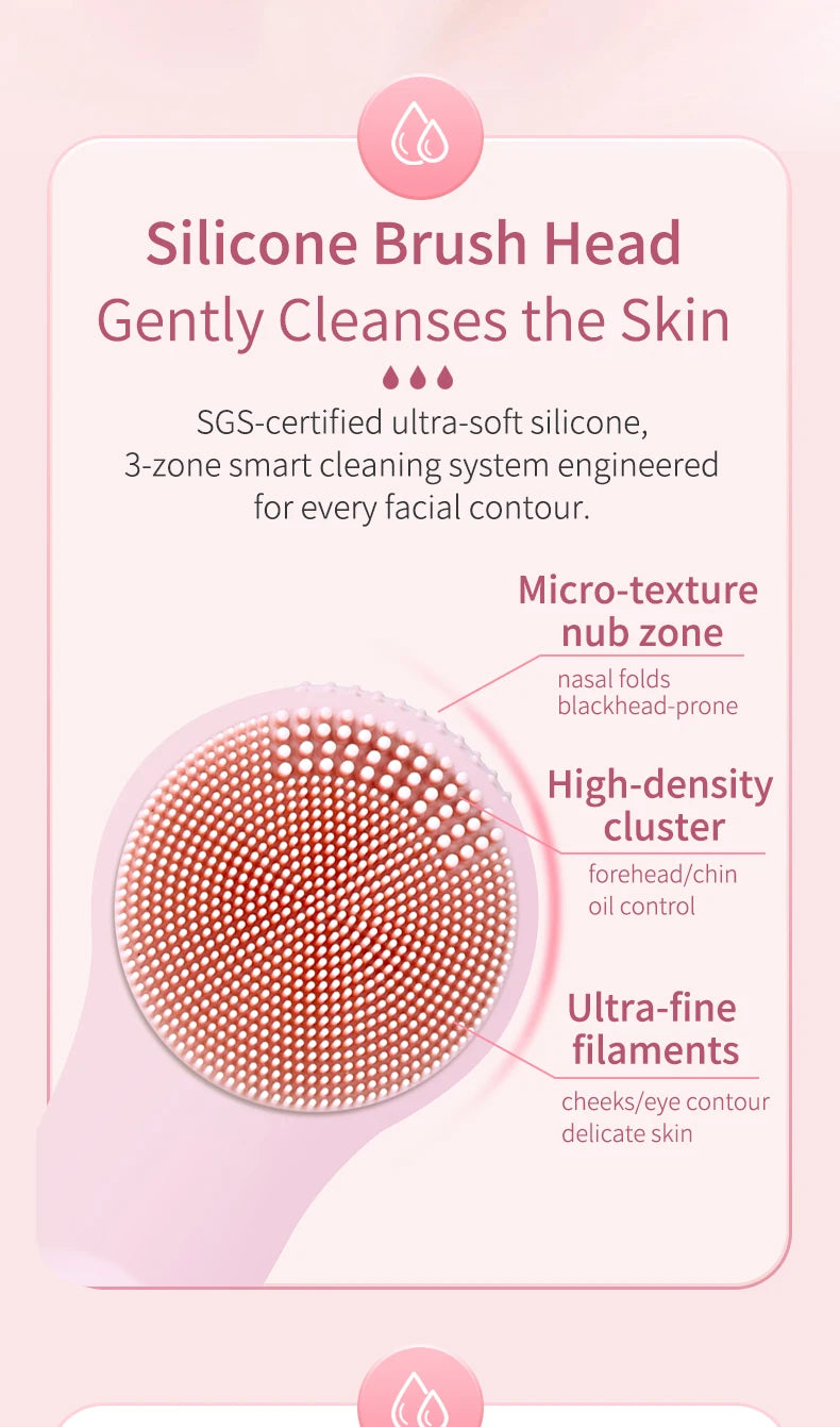 Electric Waterproof Silicone Facial Cleansing Brush, Deep Cleanse Makeup Remover Heating Massage Beauty Tool for Women