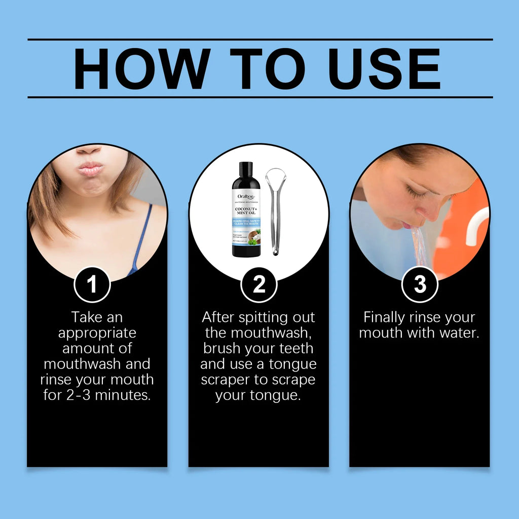 Coconut Mint Pulling Oil Mouthwash Alcohol-free Teeth Whitening Fresh Oral Breath Tongue Scraper Set Whitening Tool Mouth Care