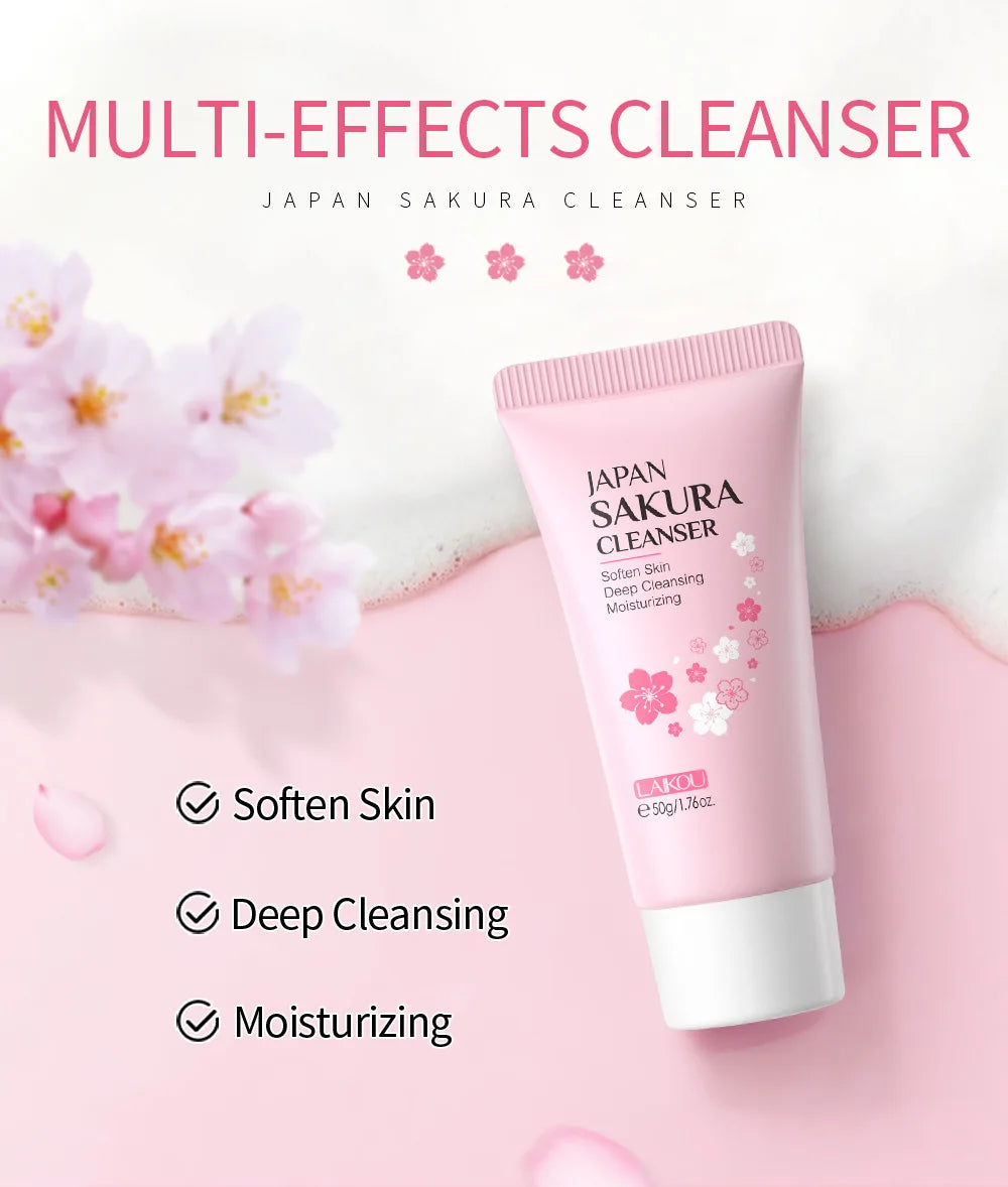 Laikou Sakura Whitening Facial Cleanser Foam Moisturizing Deep Remove Cleansing Acne Milk Oil Control Exfoliating Shrink Pores