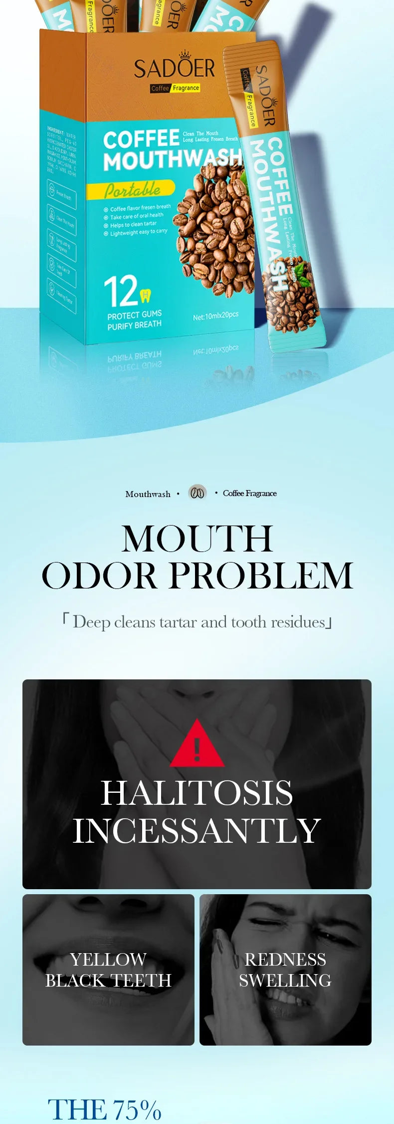 Coffee Refreshing Mouthwash 20pcs/Box Portable Bagged Mouth Wash Freshen Breath Clean The Teeth Oral Freshening Teeth Whitening