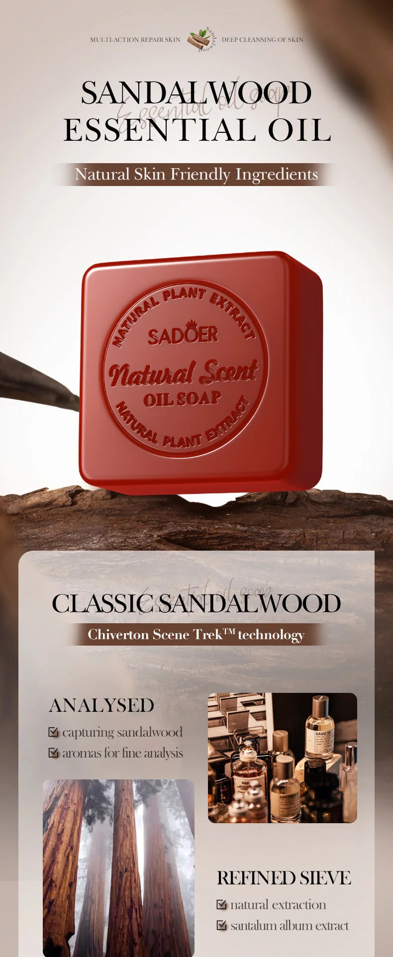 Sandalwood Handmade Soap Women Cleaner Deep Cleansing Body Whitening Essential Oil Soap Shaving Sabonis Skin Lightening Foam