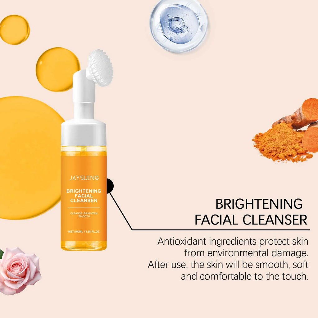 Turmeric Foam Cleanser Brightening Facial Wash Oil Control Hydrating Non Drying Formula With Brush Head Blackhead Removal 100ml