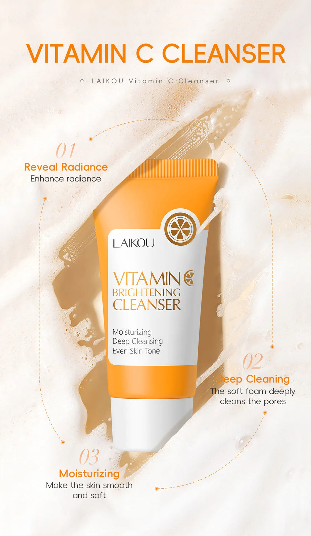 Vitamin C Facial Cleanser 50g Hydrating Moisturizing Deep Cleanse Refines Pores Brightening Skin Care Product korean skin care