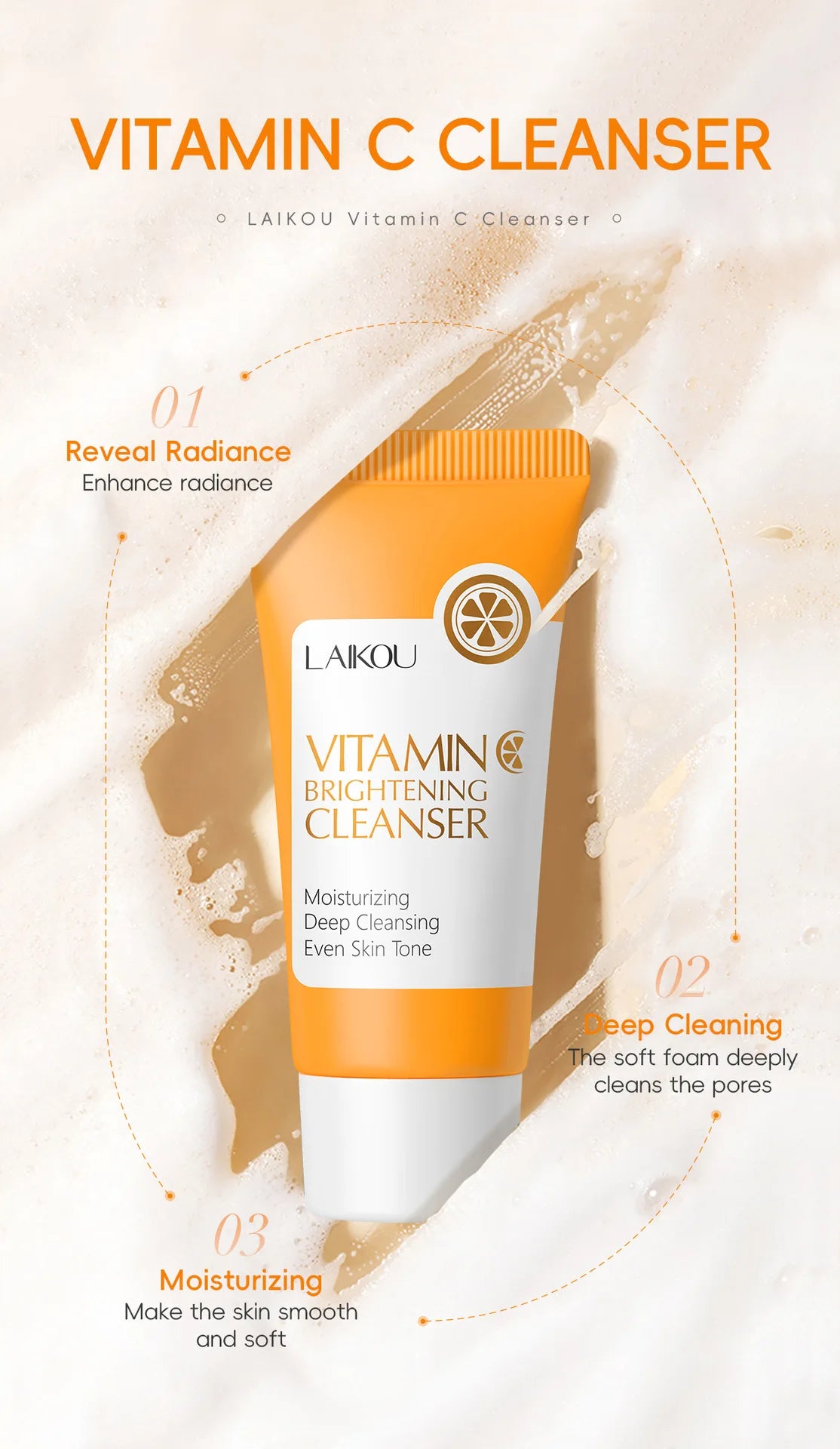 Vitamin C Facial Cleanser 50g Hydrating Moisturizing Deep Cleanse Refines Pores Brightening Skin Care Product korean skin care
