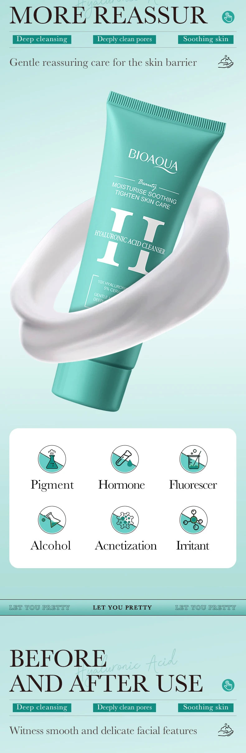 BIOAQUA Hyaluronic Acid Facial Cleanser Moisturizing Face Wash Foam Anti-aging Face Cleanser Facial Skin Care Products