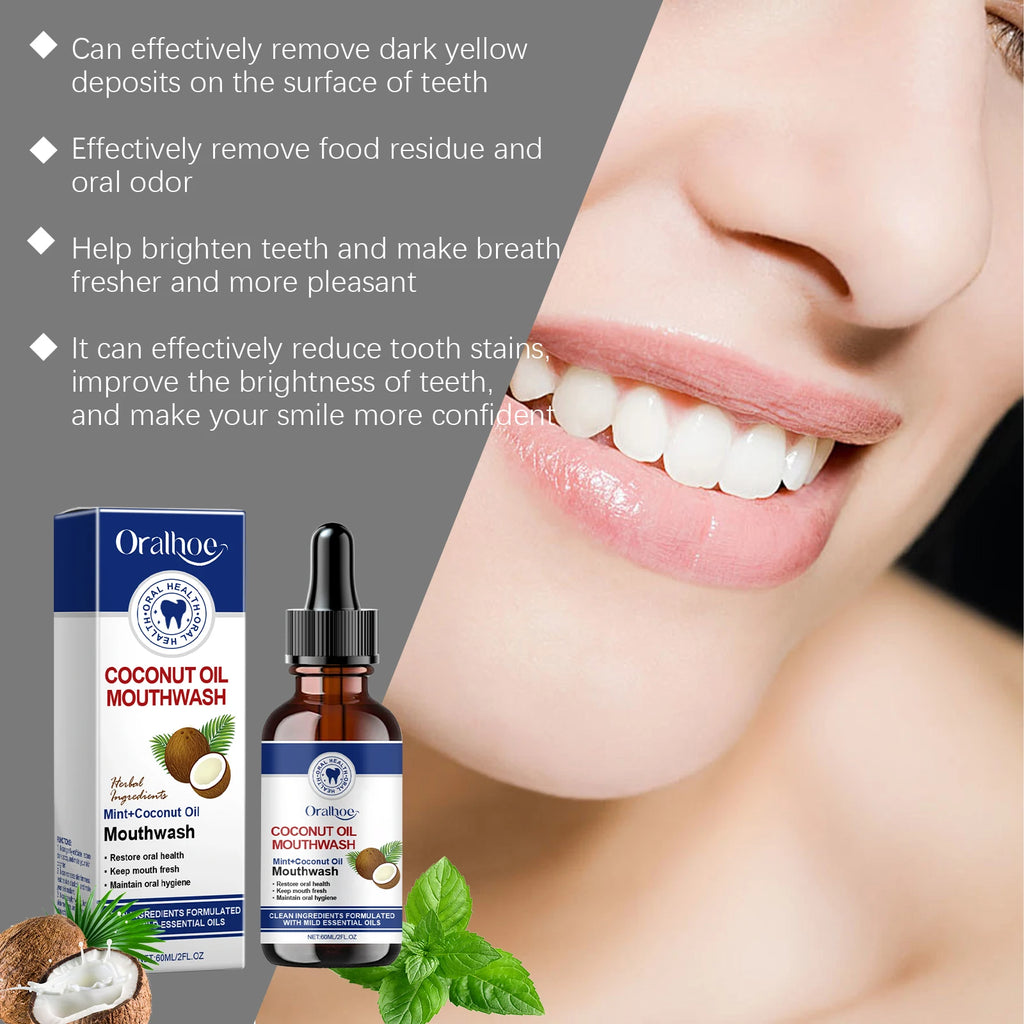 Coconut Oil Mouthwash Deep Cleans Removes Tooth Stains Plaque Protecting Oral Hygiene Refreshing Mouthwash for Dental Care 60ml