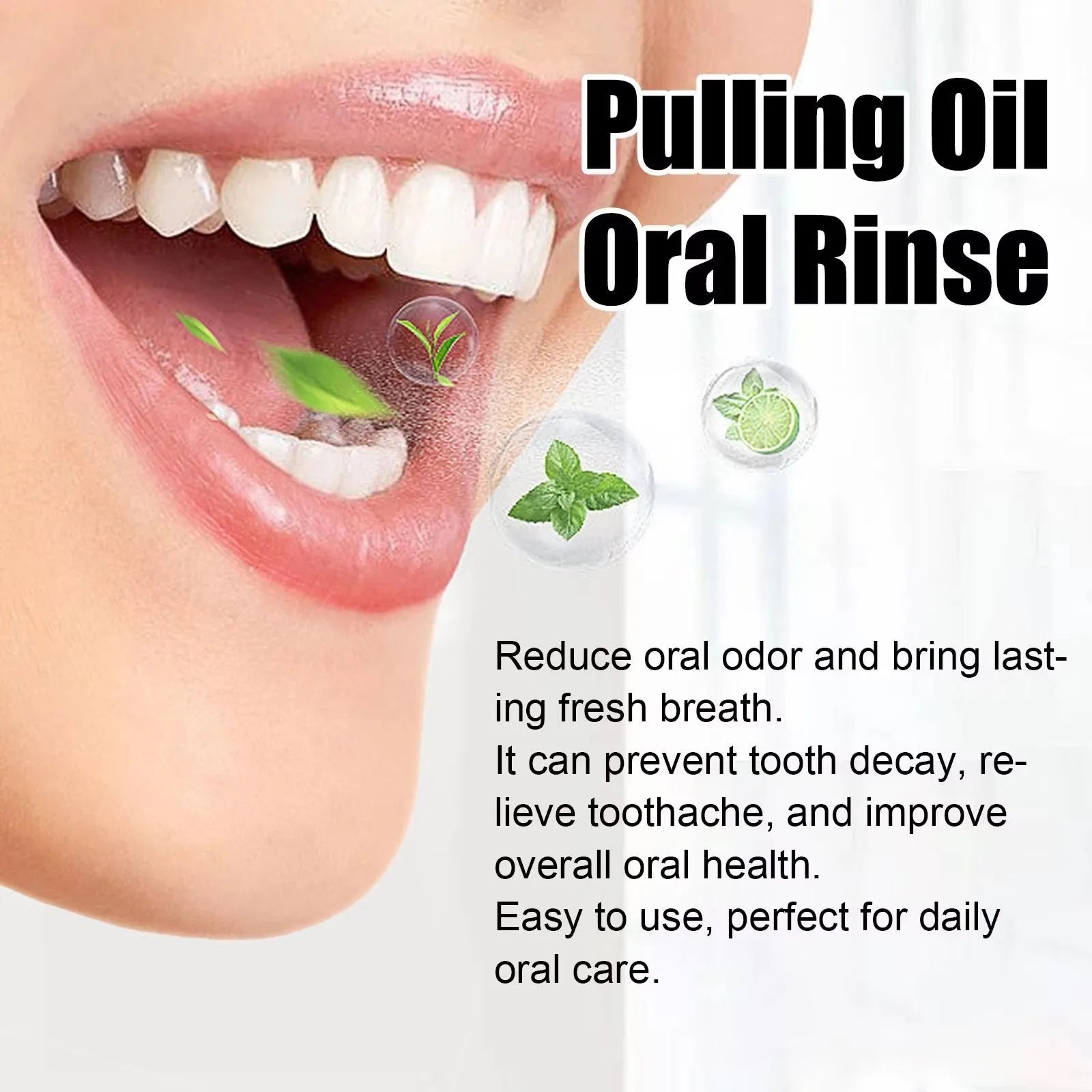 EELHOE Mint Coconut Oil Pulling Mouthwash Teeth Cleaning White Tooth Alcohol-Free Fresh Breath Oral Care Products Tongue Scraper