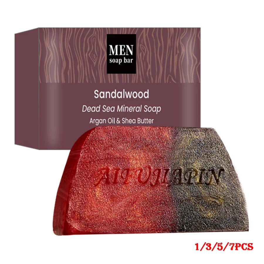 1/3/5/7Pcs Handmade Whitening Sandalwood Men'S Soap, Deeply Cleanses The Body, Moisturizes The Face, And Is Gentle And Shiny
