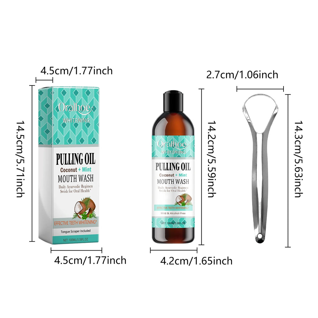 Coconut Mint Pulling Oil Mouthwash Kit With Tongue Scraper Fresh Oral Breath Odor Removal Tongue Scraper Set Tool Mouth Care