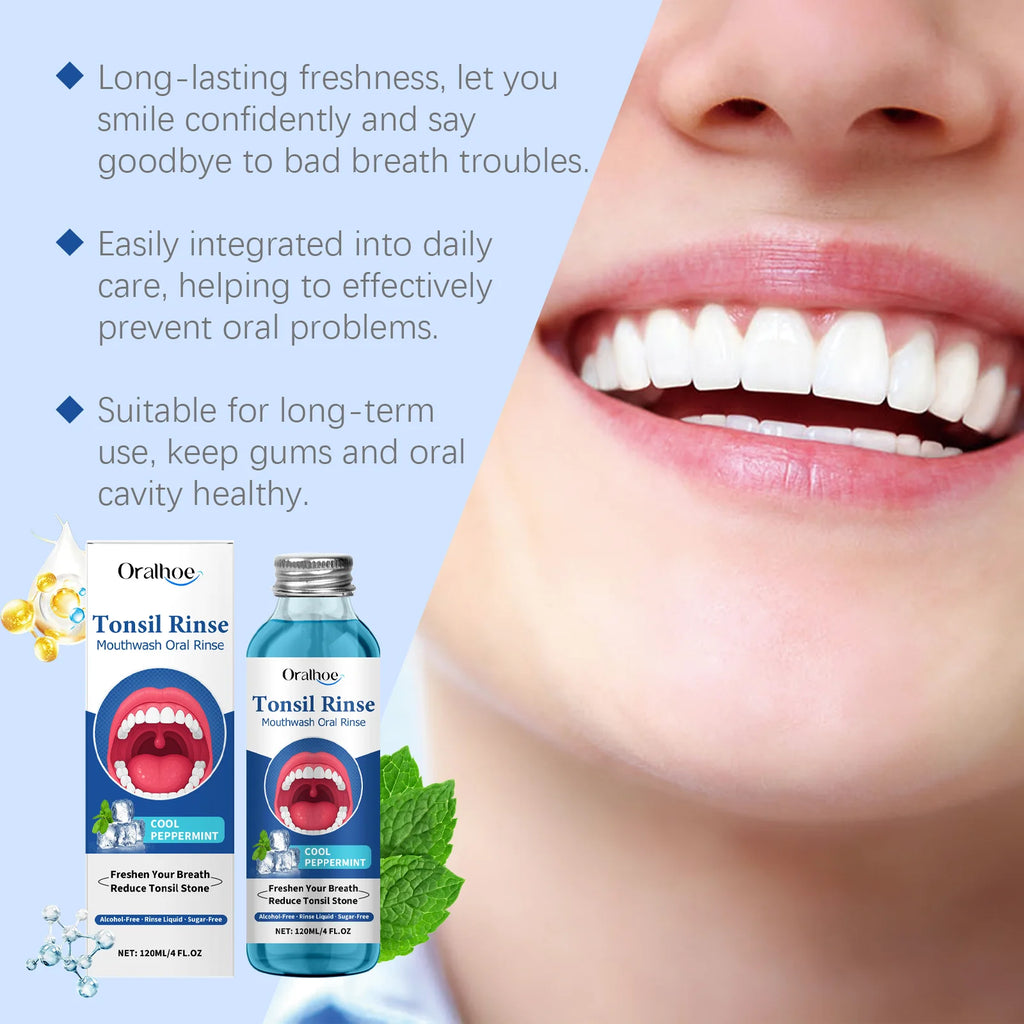 Oral Fresh Mouthwash Remove Mouth Odor Reduce Tonsil Stone Lasting Fresh Alcohol-Free Oral Hygiene Cleaning Peppermint Mouthwash