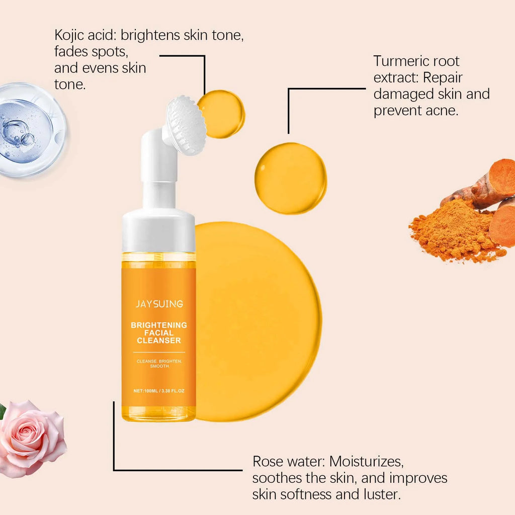 Turmeric Foam Cleanser Brightening Facial Wash Oil Control Hydrating Non Drying Formula With Brush Head Blackhead Removal 100ml