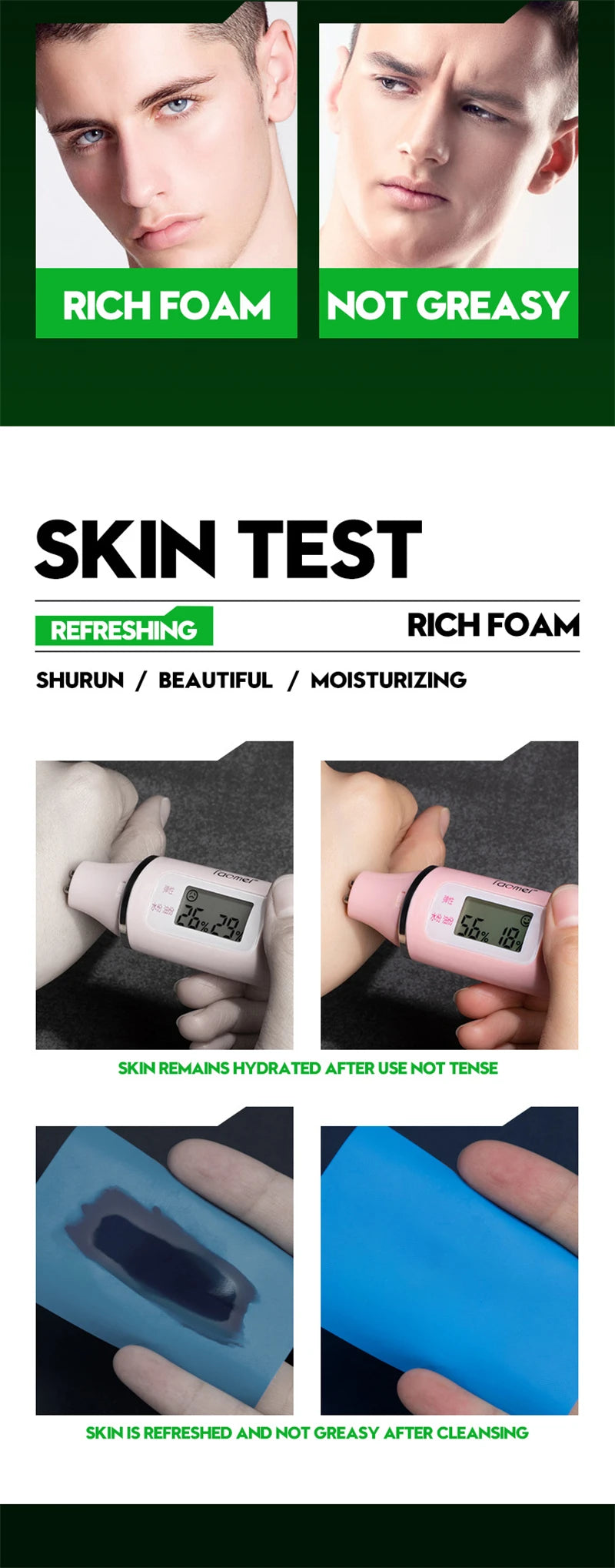 Deep Cleansing Men Facial Cleanser Oil Control Moisturizing Blackhead Remove Dark Spots Pores Acne Mark Refining Face Wash 100g