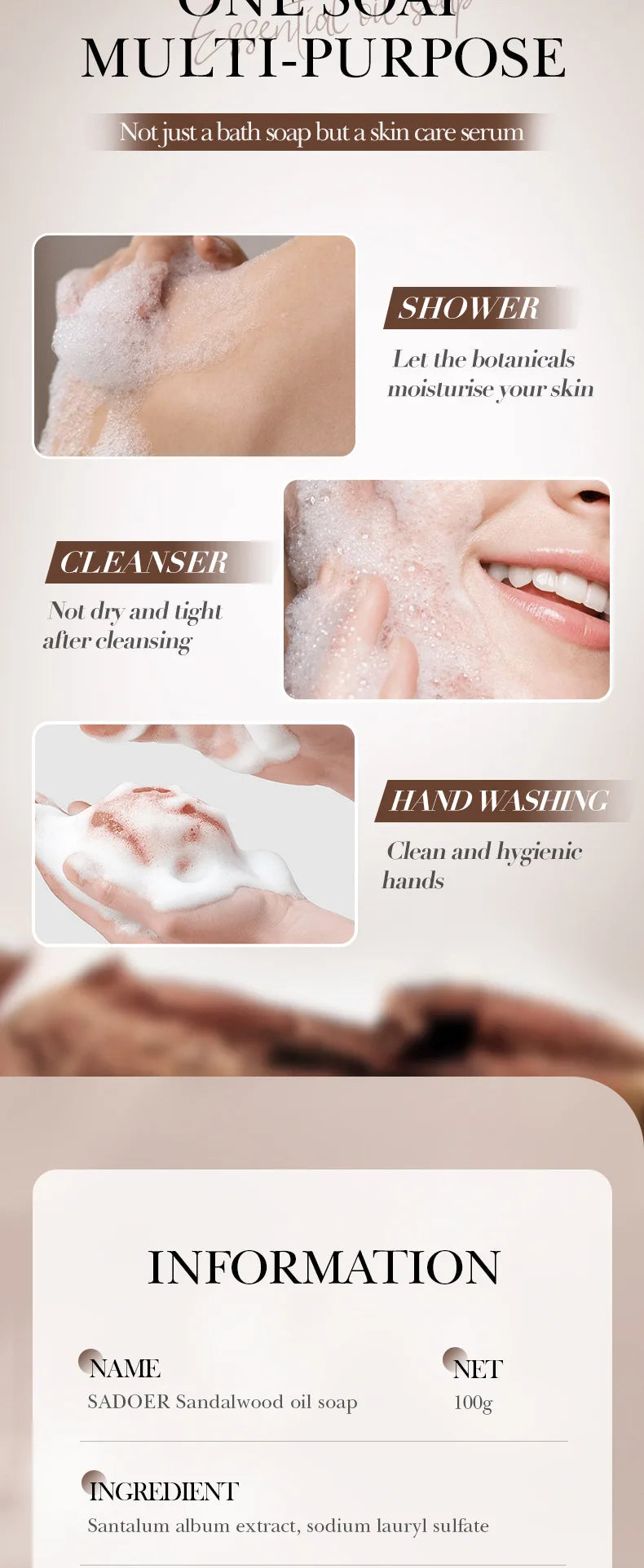 Sandalwood Handmade Soap Women Cleaner Deep Cleansing Body Whitening Essential Oil Soap Shaving Sabonis Skin Lightening Foam