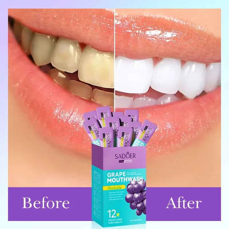 20PCS Teeth Whitening Mouthwash Grape Flavor Scent Mouth Wash Portable Fresh Breath Teeth Stain Removel Mouthwash Oral Cleaning