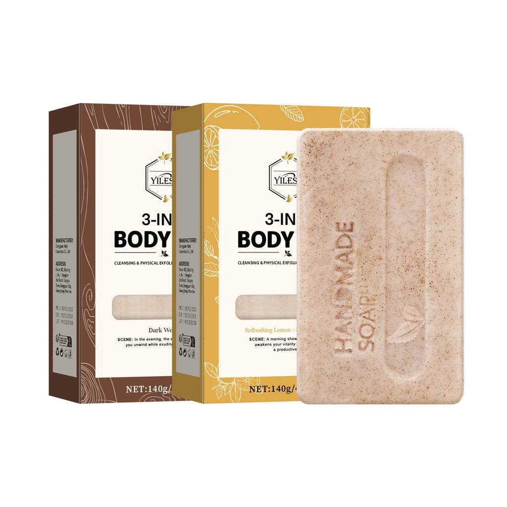 YILEST 140g 3-IN-1 Men's Body Bar-Exfoliating Moisturizing, Long-Lasting Fragrance Handmade Soap (Sandalwood/Lemon Citrus Scent)