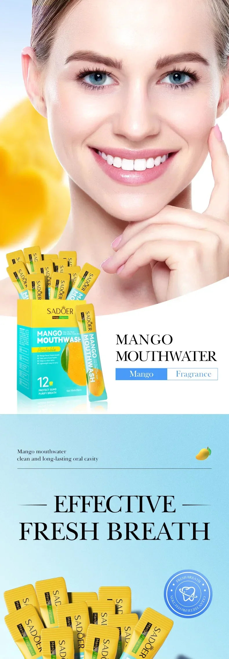 Mango Flavor Mouthwash Teeth Whitening Fresh Oral 20PCS Portable  Cleans Teeth Oral Fresh Mouthwash