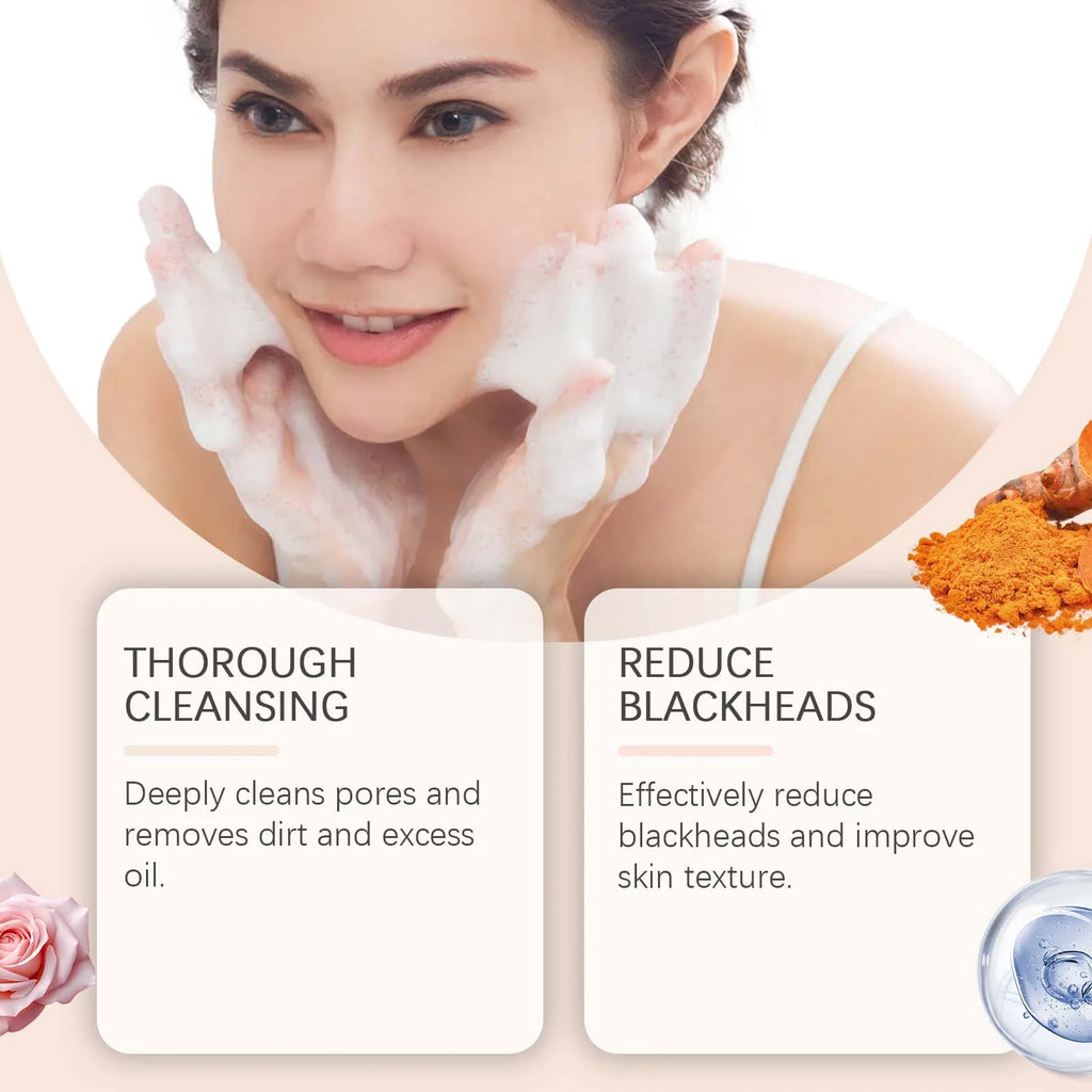 Turmeric Foam Cleanser Brightening Facial Wash Oil Control Hydrating Non Drying Formula With Brush Head Blackhead Removal 100ml