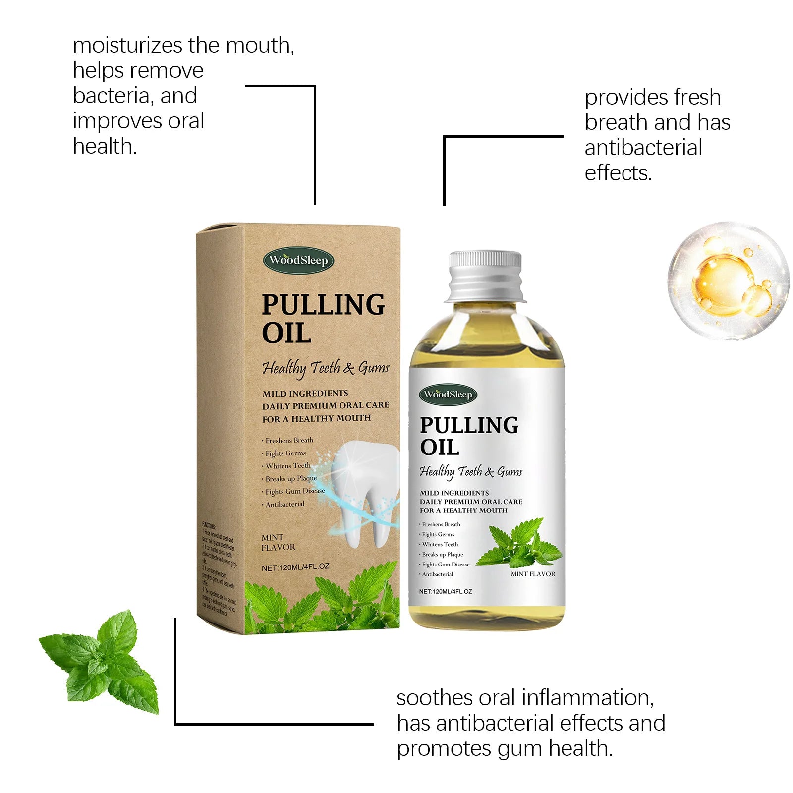 Mouth Wash Pure Organic Coconuts Oil Pulling Natural Tooth Whitening Mouthwash Freshening Breath Heal Oral Health Care Daily Use