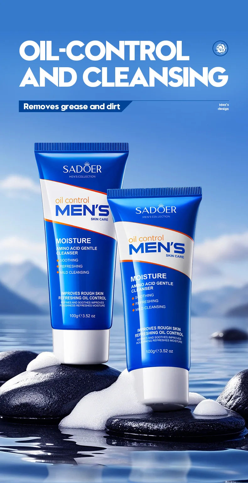 SADOER Men's Facial Cleanser Face Wash Foam Face Cleanser Oil Control Anti Acne Hydrating Moisturizing Men Skin Care Products