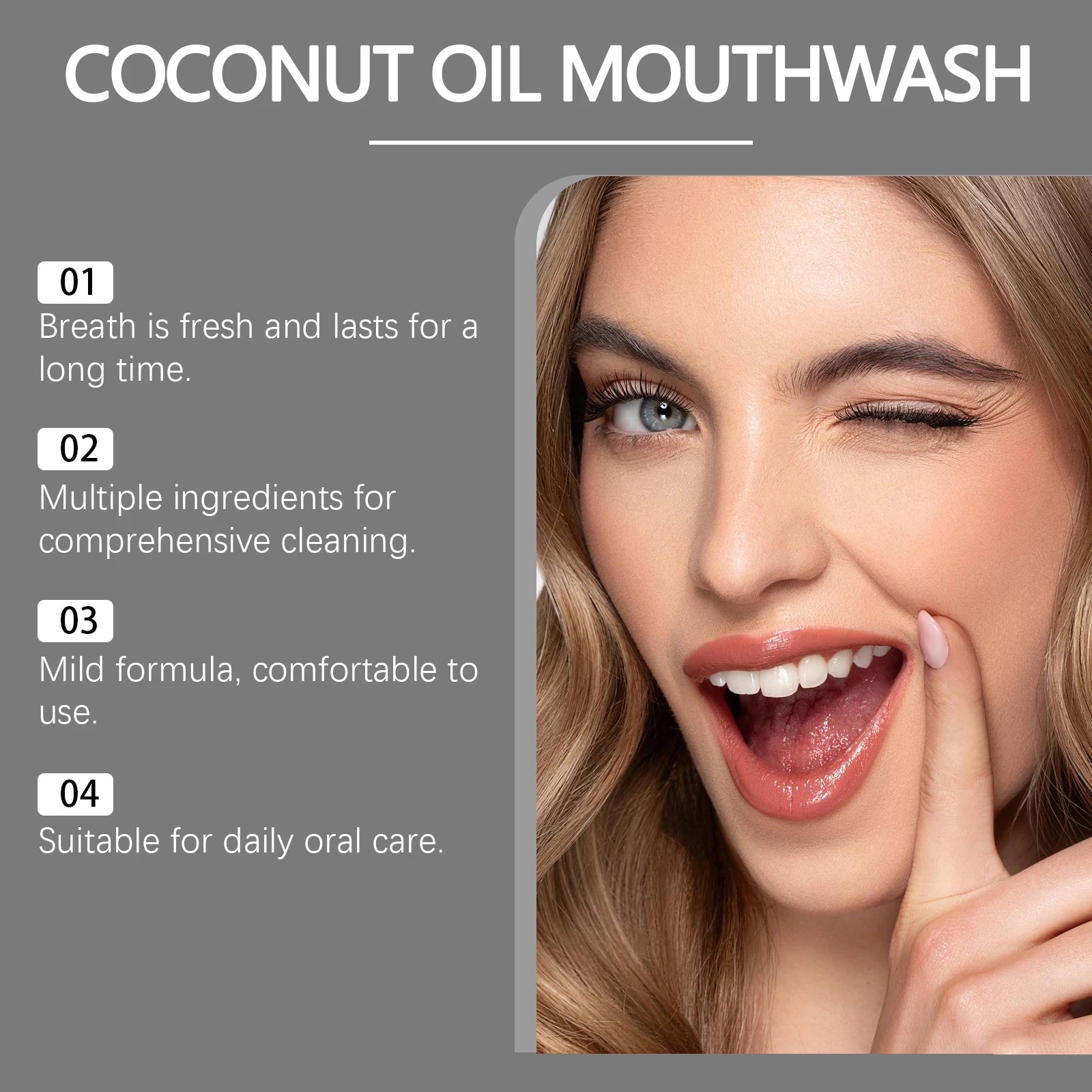 Coconut Oil Mouthwash Deep Cleans Removes Tooth Stains Plaque Protecting Oral Hygiene Refreshing Mouthwash for Dental Care 60ml