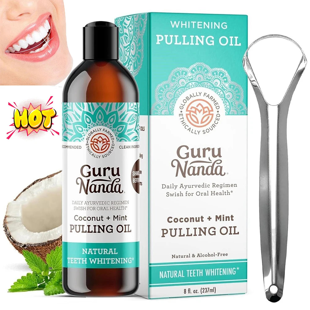 Coconut Mint Pulling Oil Mouthwash Non Alcohol Alcohol-free Teeth Whitening Fresh Oral Breath Tongue Scraper Mouth Health Care