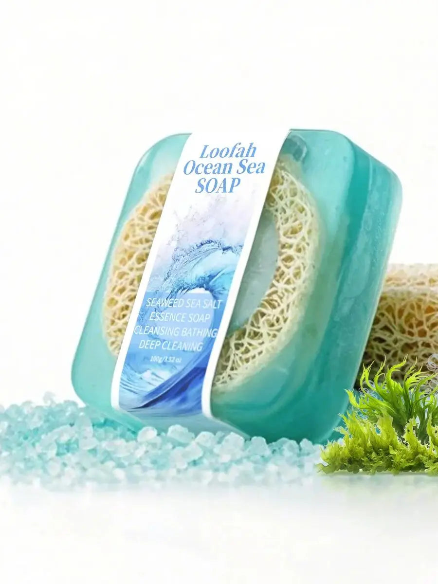 S+100g Sea Salt Loofah Soap Whitening Handmade Soap Face Body Wash Bar Loofah Soap