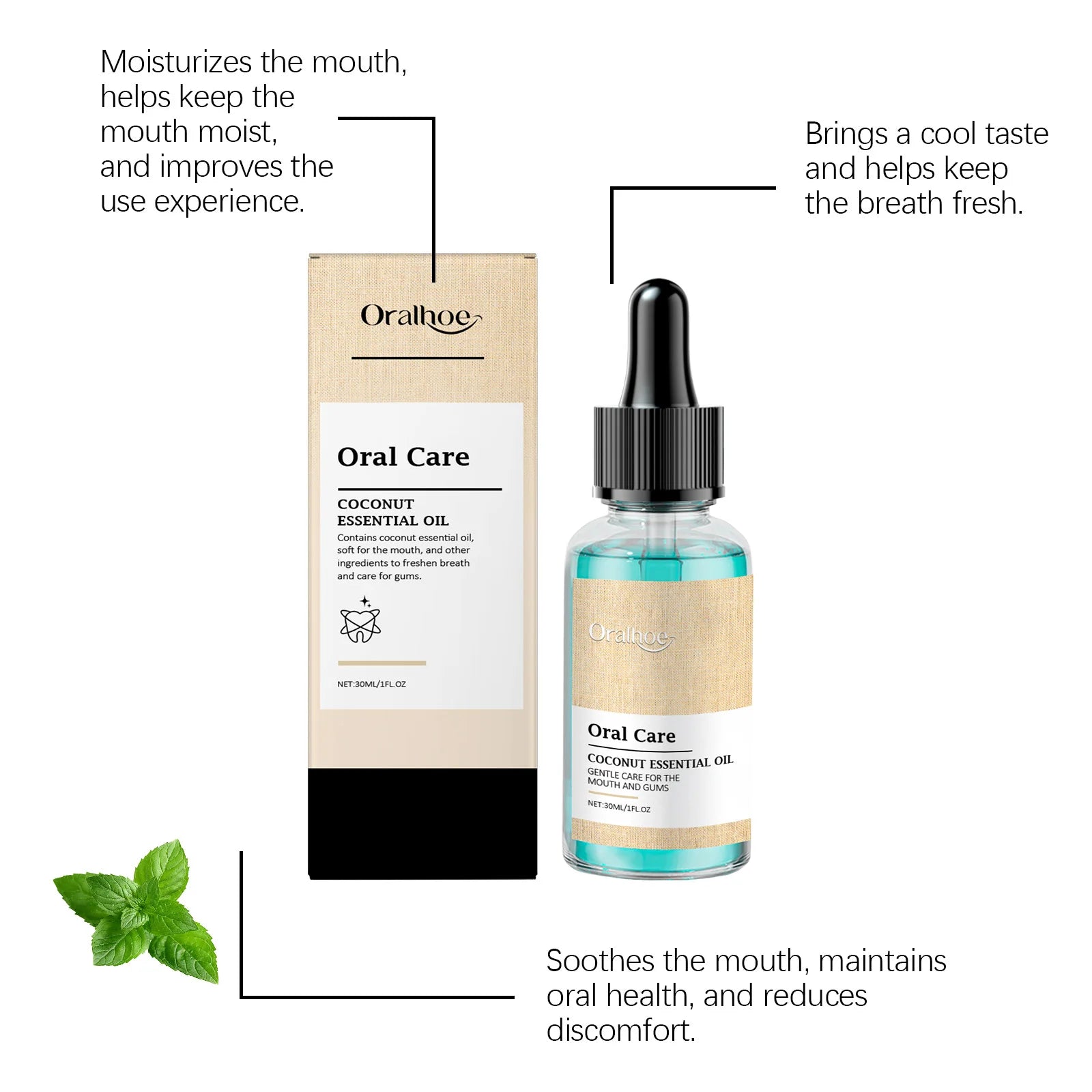 Oralhoe Coconut Oil Mouthwash Fresh Oral Breath Odor Removal Prevent Bad Breath Lasting Fragrance Coconut Oil Mouthwash 1floz