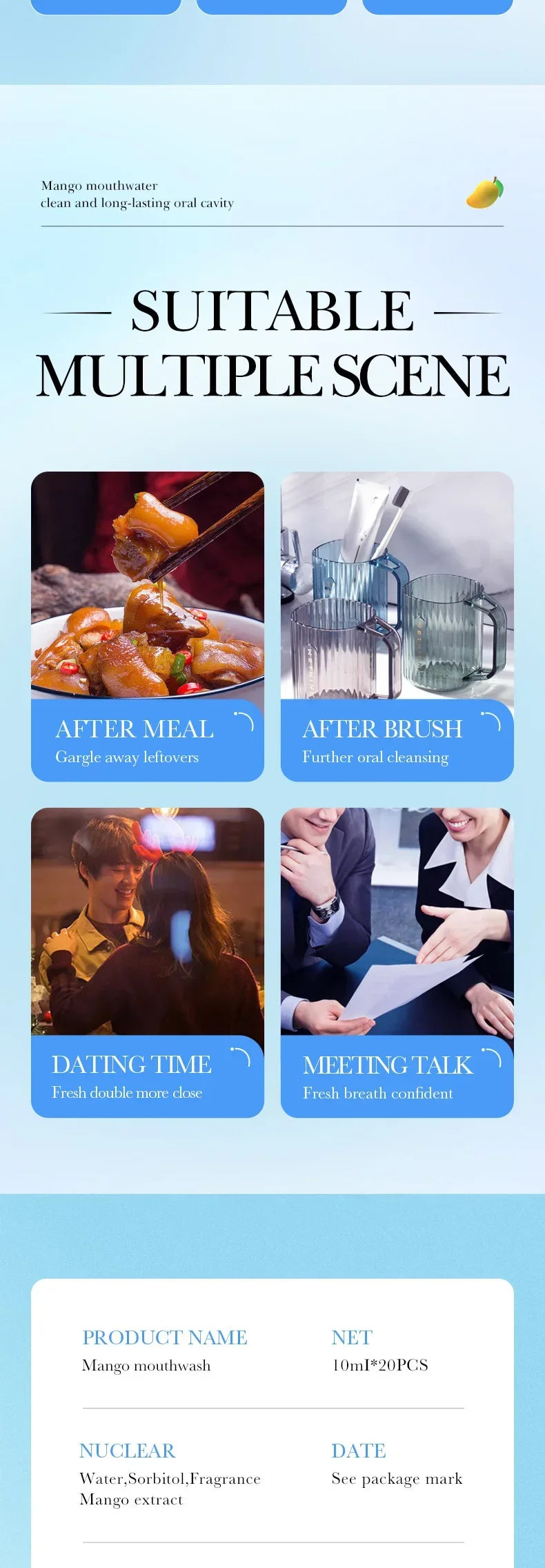 Mango Flavor Mouthwash Teeth Whitening Fresh Oral 20PCS Portable  Cleans Teeth Oral Fresh Mouthwash