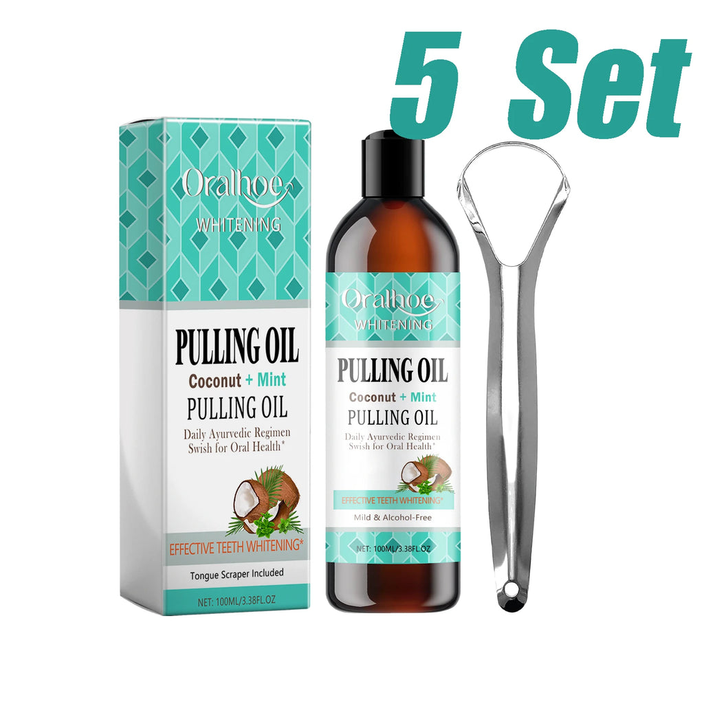 Coconut Mint Pulling Oil Mouthwash Kit With Tongue Scraper Fresh Oral Breath Odor Removal Tongue Scraper Set Tool Mouth Care