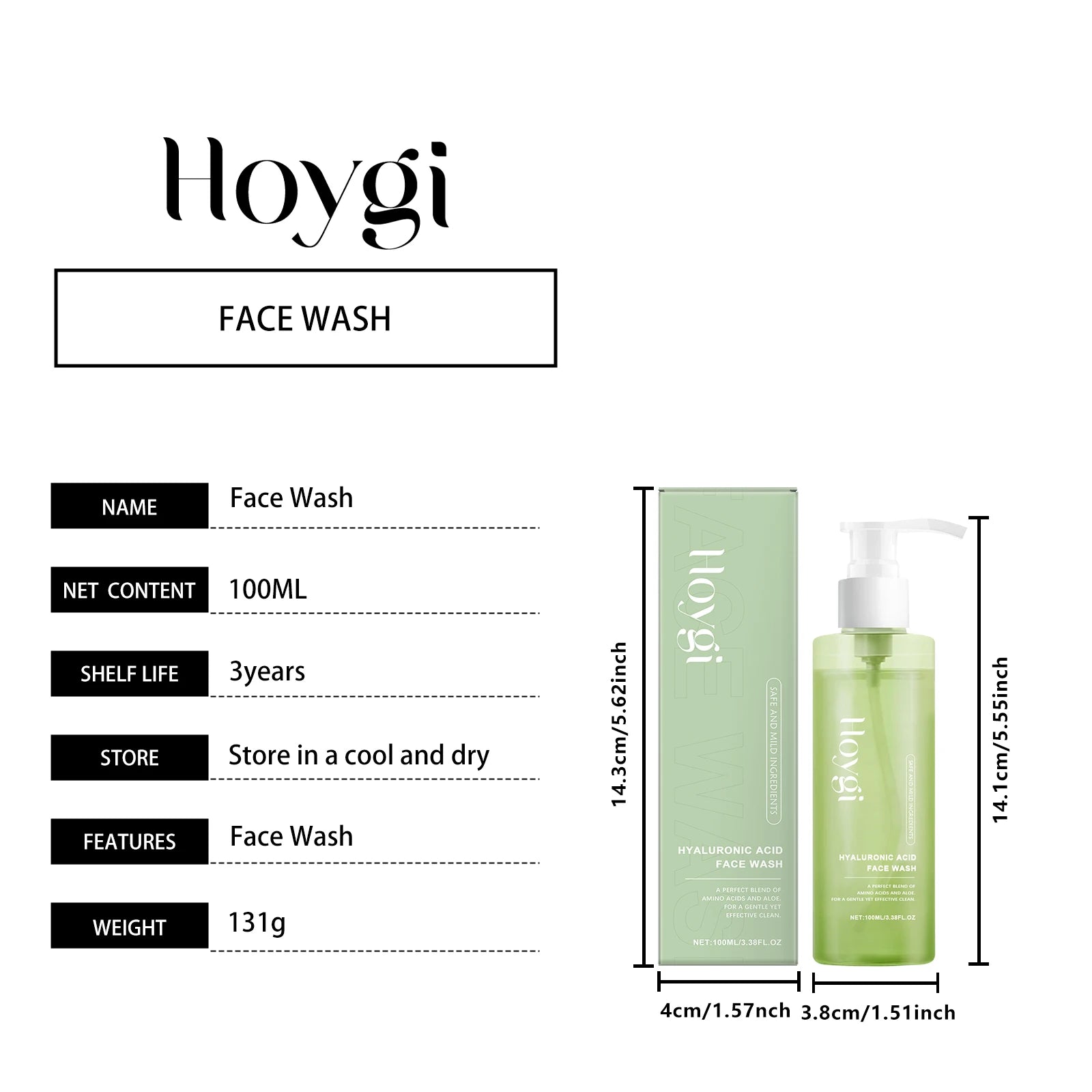 Hyaluronic Acid Cleansing Gel Pore Cleaning & Hydrating Non-Drying Face Wash Exfoliating Moisturizing Formula Facial Cleansing