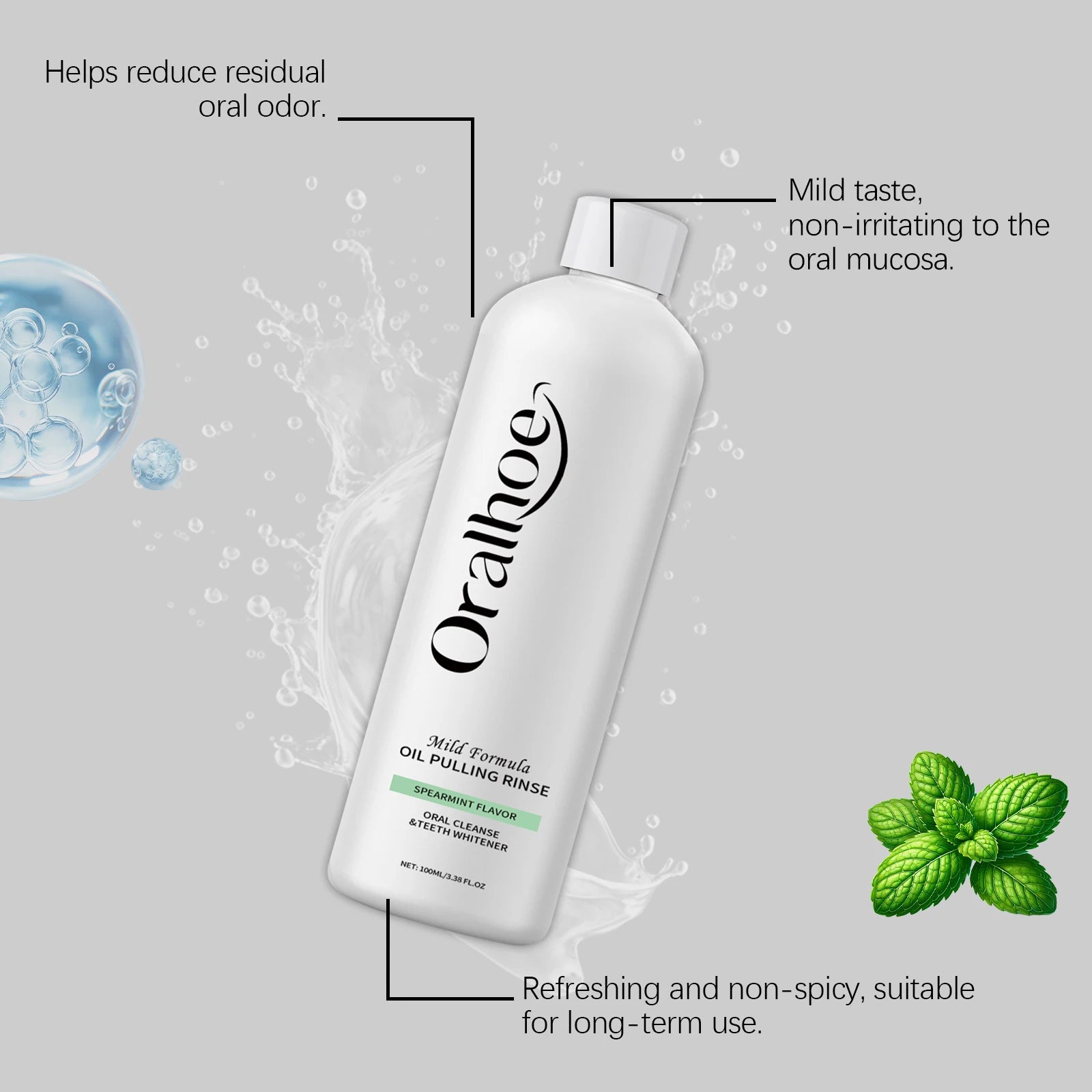 Mint Mouthwash - Long-Lasting Fresh Breath, Gentle Cleaning Non-Irritating, Portable for Home, Office & Travel Use