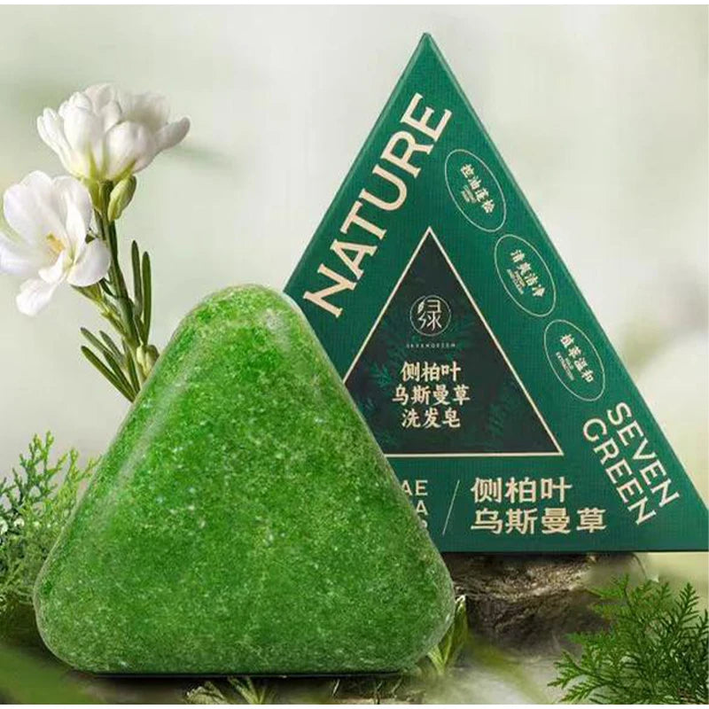 120g Seven Green Platycladi Usman grass handmade shampoo soap Refreshing and Flushing Healthy Anti-removal Hair Nourishing Clean
