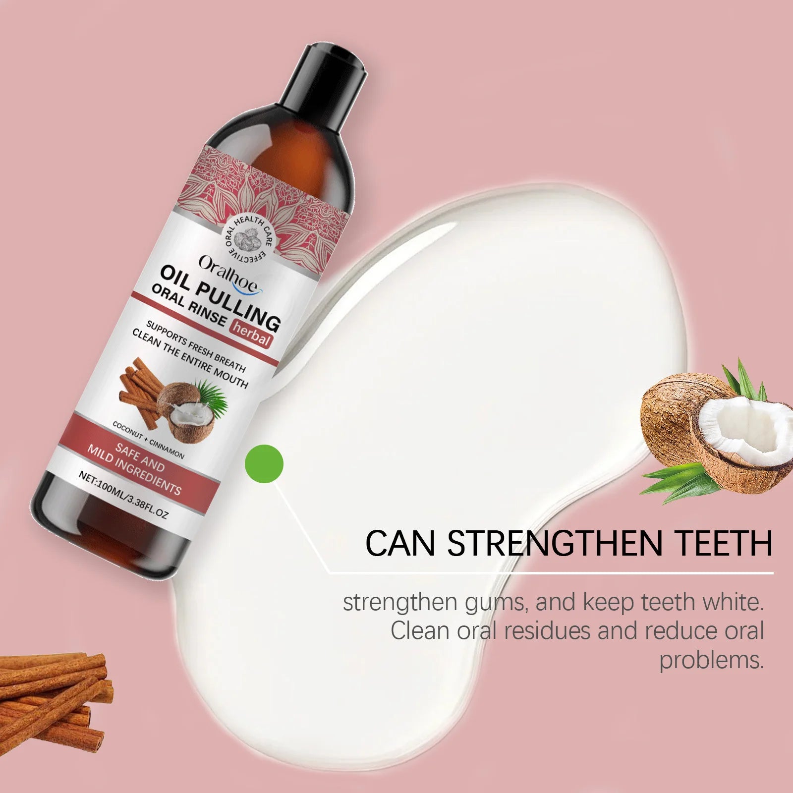 Coconut Pulling Oil Mouthwash Oral Rinse Alcohol-free Herbal Teeth Whitening Fresh Oral Remove Tooth Yellow Stains Odor OralCare