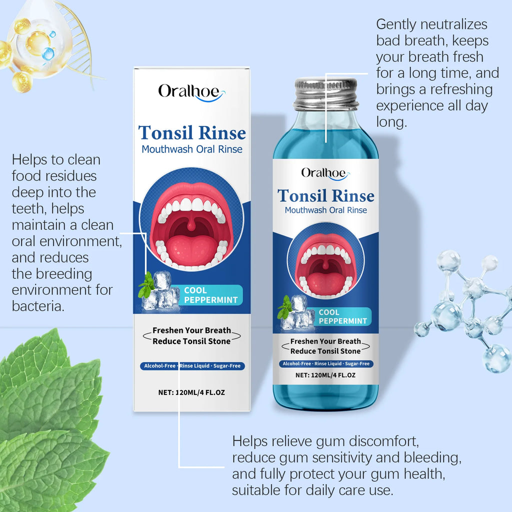 Oral Fresh Mouthwash Remove Mouth Odor Reduce Tonsil Stone Lasting Fresh Alcohol-Free Oral Hygiene Cleaning Peppermint Mouthwash