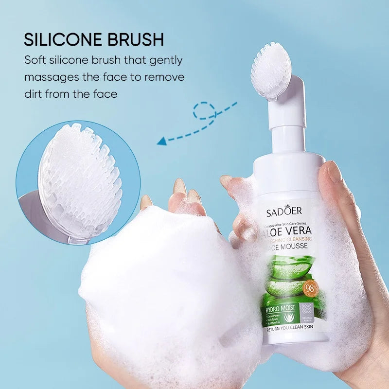 120ML SADOER Equipped with Brush Head Aloe Cleansing Mousse Refreshing Deep Foam Cleansing Facial Cleanser