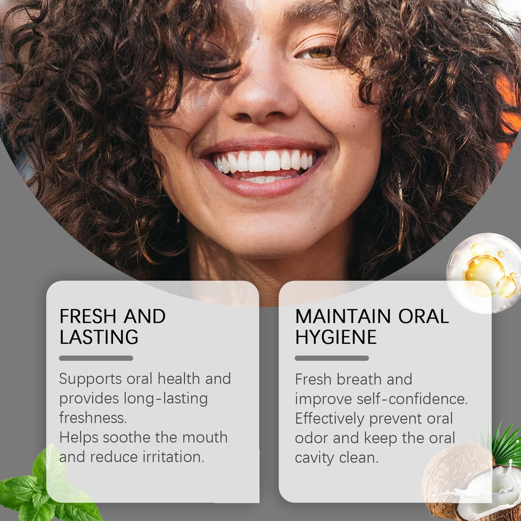 Coconut Oil Mouthwash Deep Cleans Removes Tooth Stains Plaque Protecting Oral Hygiene Refreshing Mouthwash for Dental Care 60ml