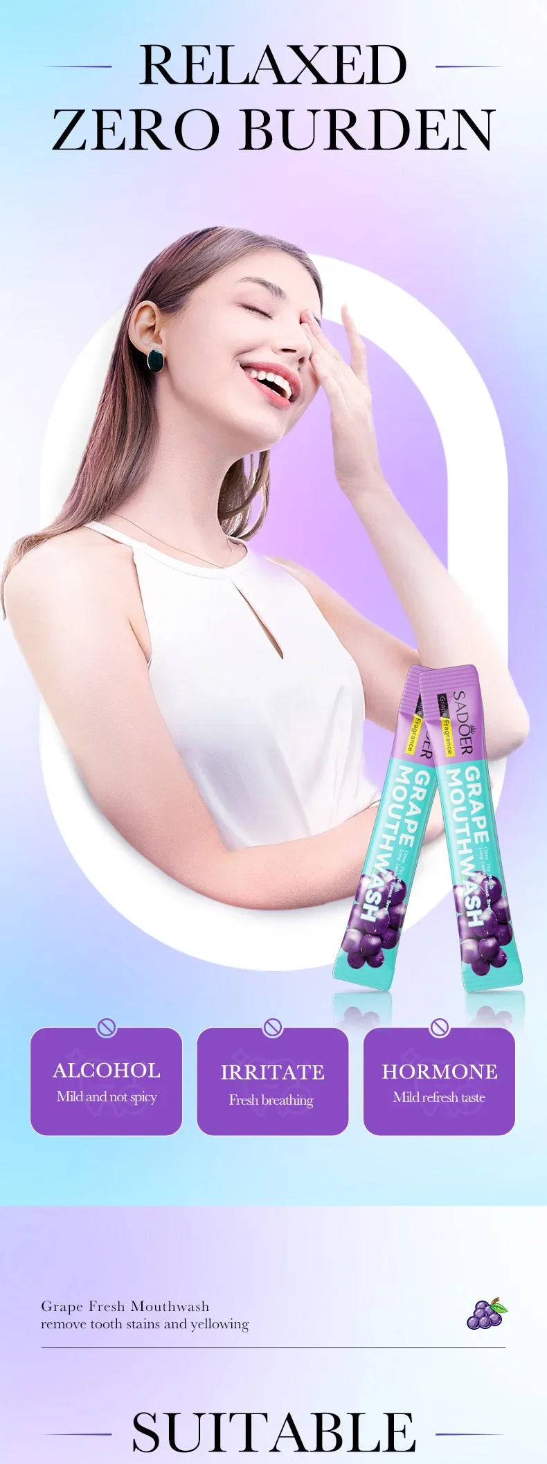 20PCS Teeth Whitening Mouthwash Grape Flavor Scent Mouth Wash Portable Fresh Breath Teeth Stain Removel Mouthwash Oral Cleaning