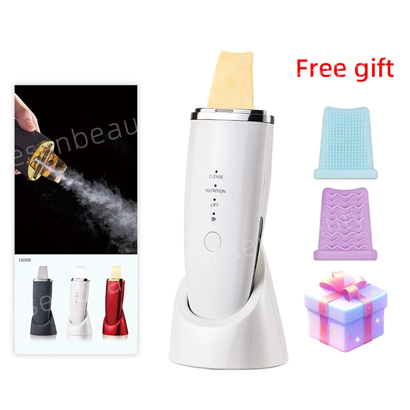 New Ultrasonic Skin Scrubber Vibration Face Spatula Blackhead Remover Shovel Clean Cavitation Peeling Facial Lifting EMS Machine