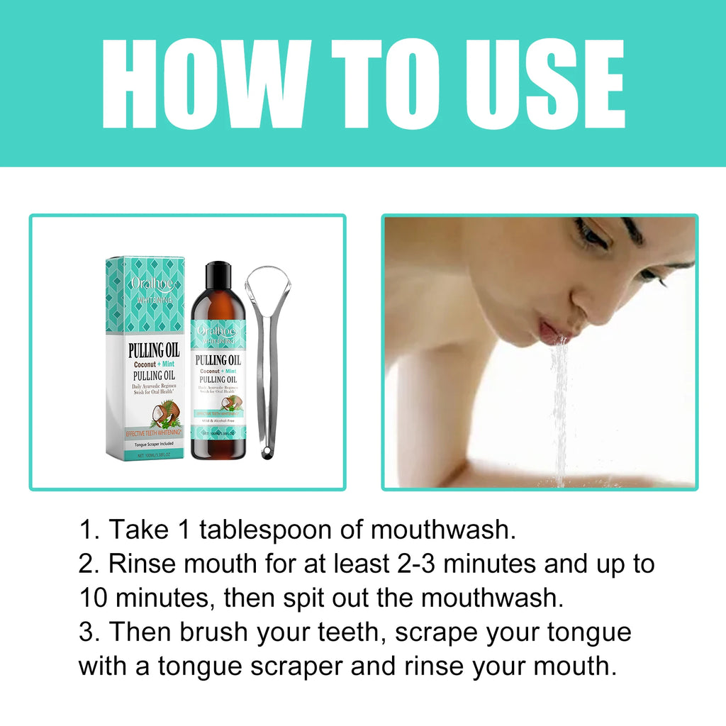 Coconut Mint Pulling Oil Mouthwash Kit With Tongue Scraper Fresh Oral Breath Odor Removal Tongue Scraper Set Tool Mouth Care