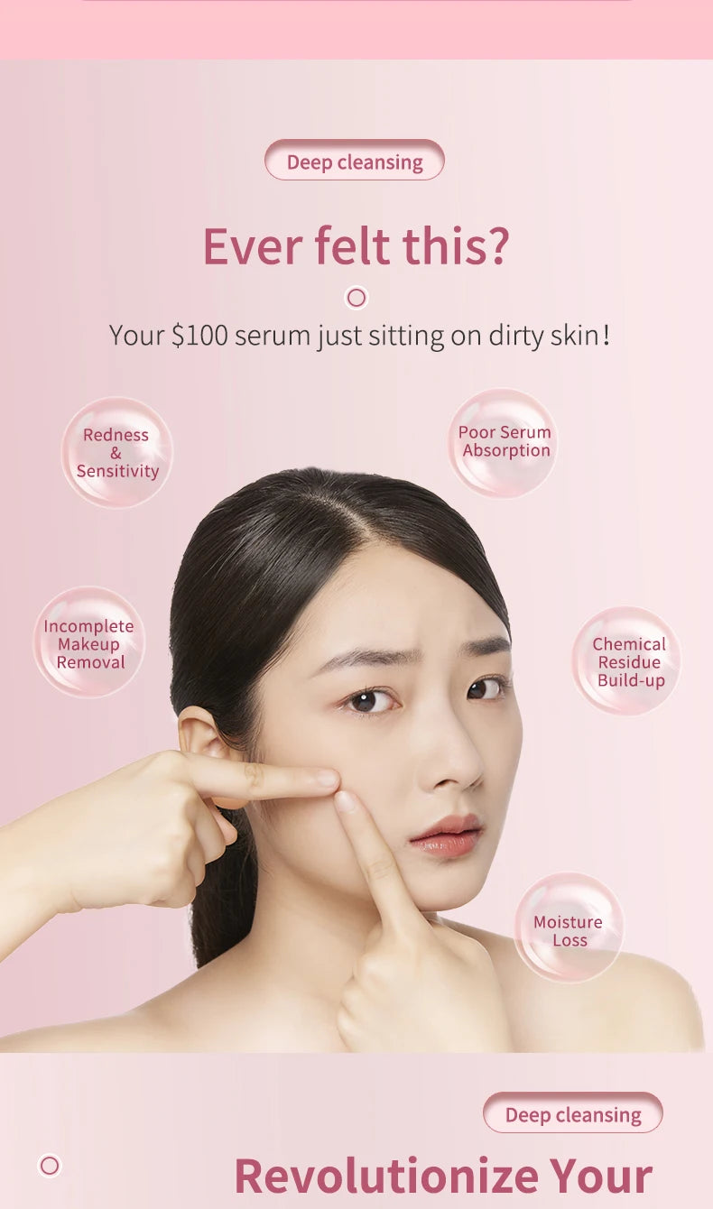 Electric Waterproof Silicone Facial Cleansing Brush, Deep Cleanse Makeup Remover Heating Massage Beauty Tool for Women