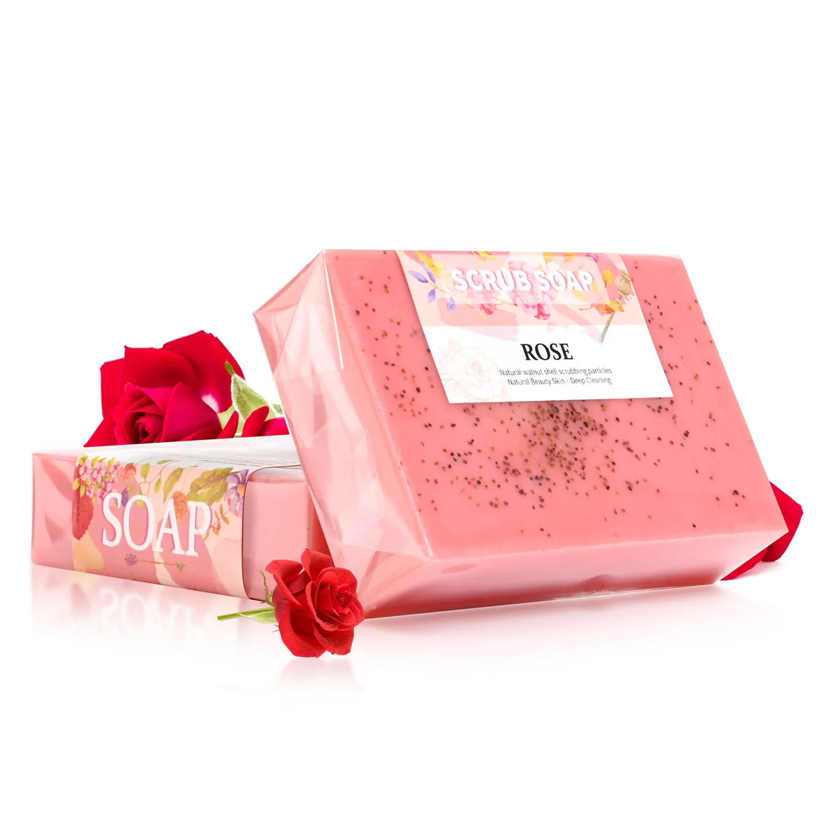 M+100G Pure Natural Rose Essential Oil Handmade Walnut Particle Soap Facial Exfoliating Cleansing Soap