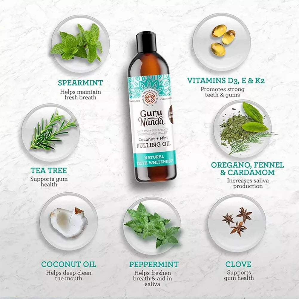 Coconut Mint Pulling Oil Mouthwash Non Alcohol Alcohol-free Teeth Whitening Fresh Oral Breath Tongue Scraper Mouth Health Care