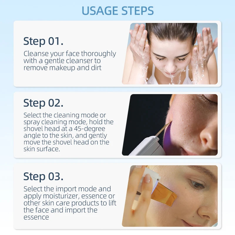 Limpiador Facial Electric Blackhead Remover Exfoliator Moisturizing Facial Cleaner Nano Spray Technology Metal Scraper Tool