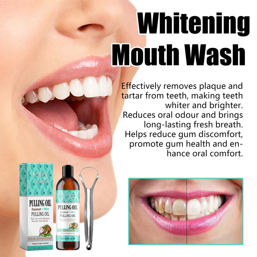 Coconut Mint Pulling Oil Mouthwash Kit With Tongue Scraper Fresh Oral Breath Odor Removal Tongue Scraper Set Tool Mouth Care